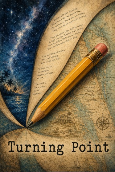 Front cover of the 2026 Space Coast Writers Guild Anthology, The Turning Point